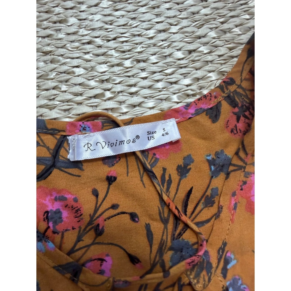 R.Vivimos Floral Boho Tassel Maxi Dress S 4/6 Long Sleeve cottagecore prairie - Picture 8 of 10